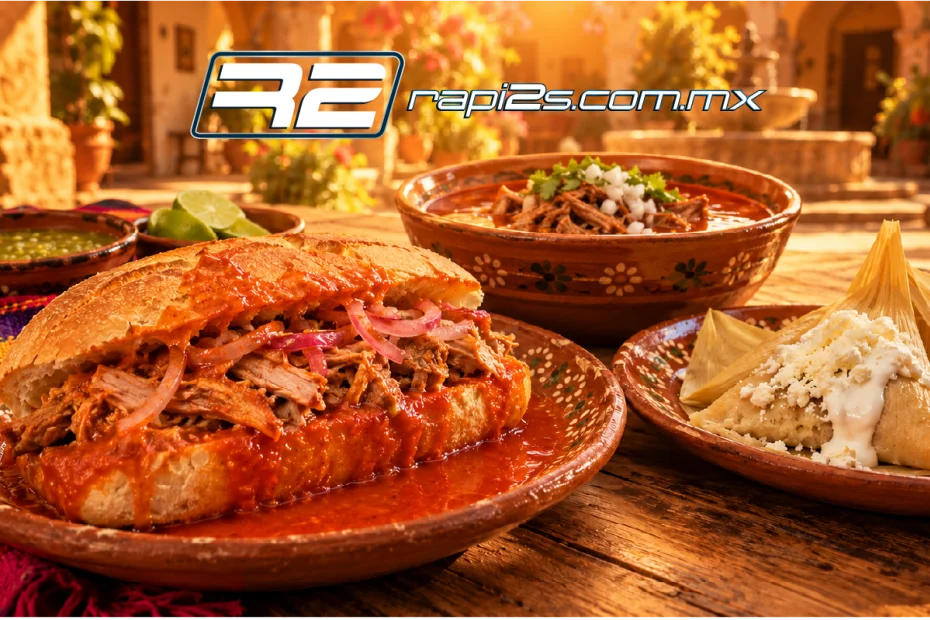 Mesa con torta ahogada, birria y corundas para celebrar la gastronomía mexicana.