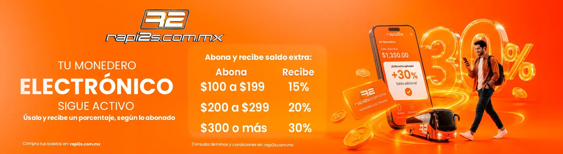 Usa tu monedero electrónico y recibe un porcentaje segun lo abonado